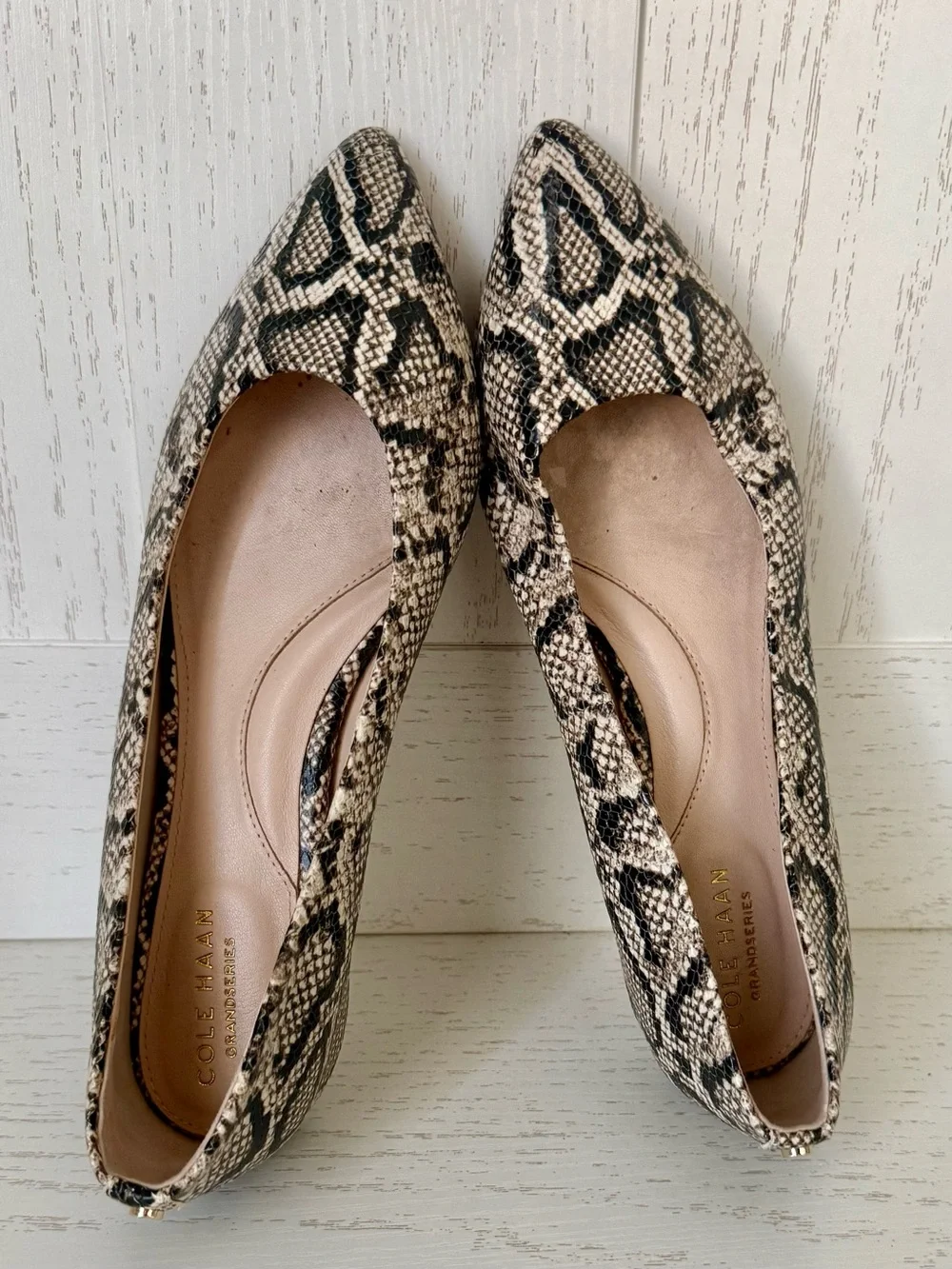 Cole Haan Pointed Snake-Print Flats Grand series size 8